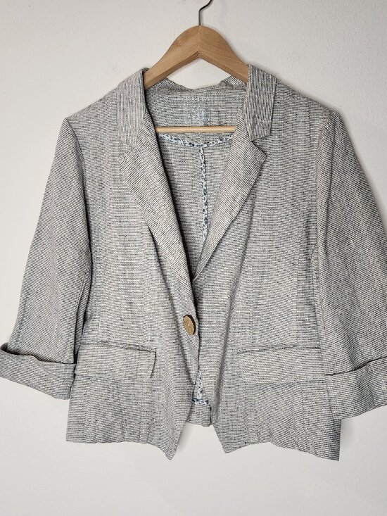 Yuvita Jackets & Blazers - Yuvita Womens Medium Linen Cotton Blazer Gray Striped